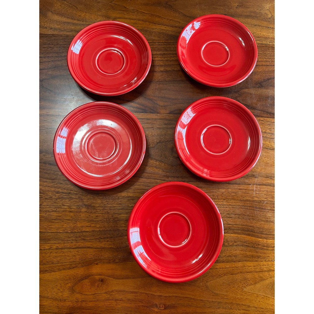 Fiesta‎ Scarlet Red Ceramic Saucer Plates Set of 5 Vintage Homer Laughlin